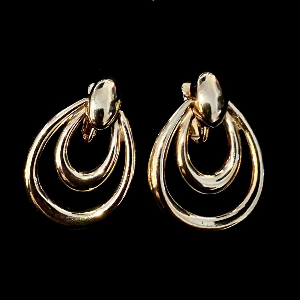 Vintage Avon Double Loop Door Knocker Earrings 10k GP Clip On